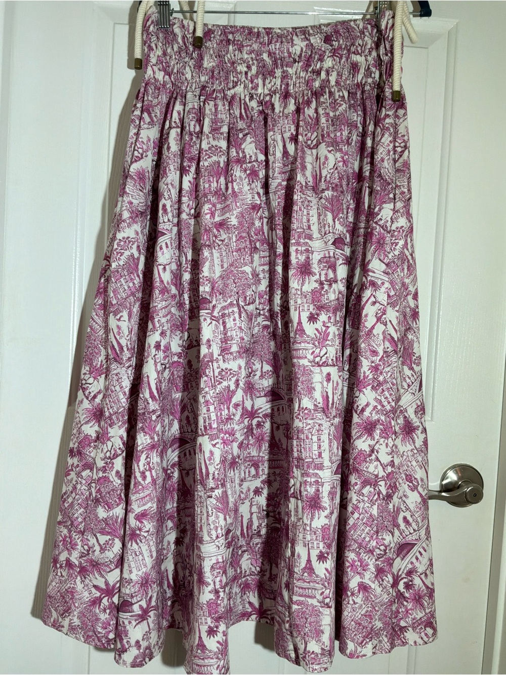 Joie White and Pink Toile Pleated Midi Skirt